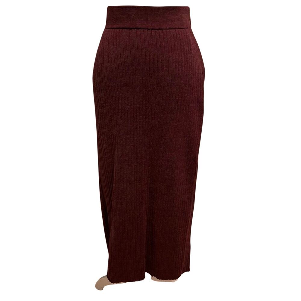 Peruvian Connection Size M Pima Cotton Ribbed Maxi Skirt Faux Wrap Wine